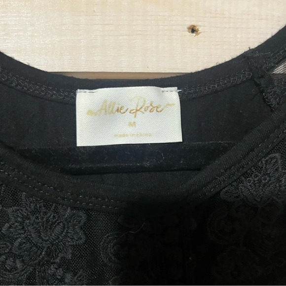 Allie Rose Black Lace Short Sleeve Shirt Blouse Black - Picture 2 of 5